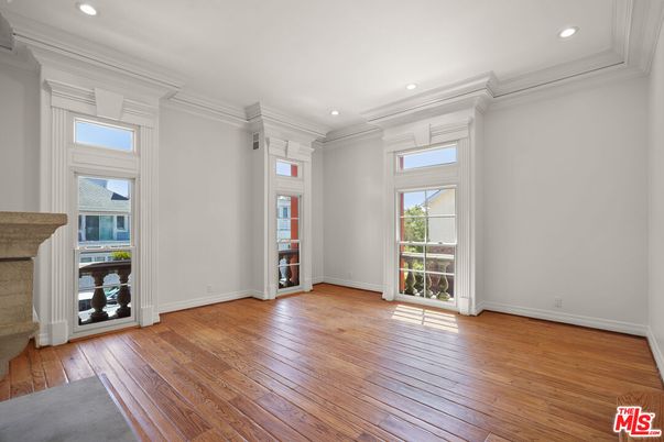 Empty room, Fireplace, Interior, Recessed Lighting, Wood Texture Flooring
