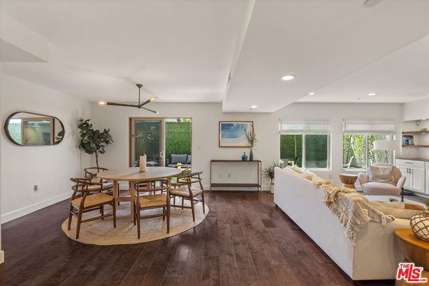 Dining room, Interior, Living room, Recessed Lighting, Wood Texture Flooring