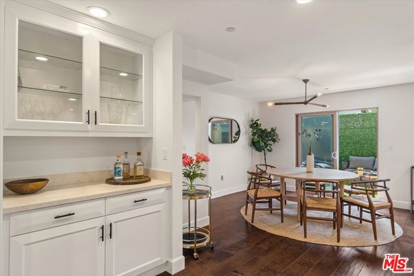 Dining room, Interior, Recessed Lighting, Wood Texture Flooring