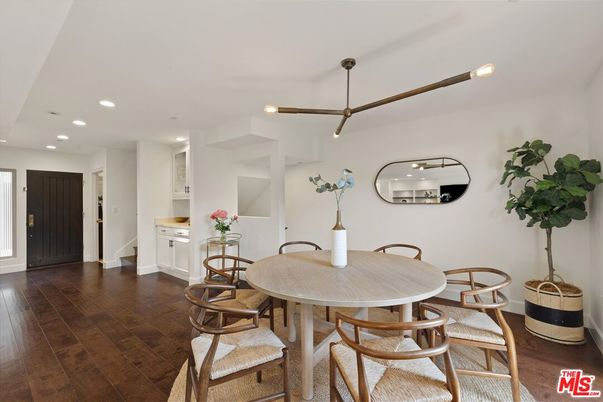 Dining room, Interior, Pendant Lights, Recessed Lighting, Wood Texture Flooring
