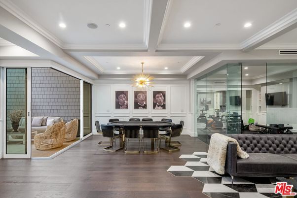 Dining room, Interior, Pendant Lights, Recessed Lighting, Wood Texture Flooring