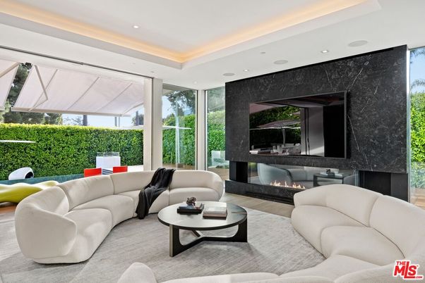Fireplace, Interior, Living room, Marble Walls, Recessed Lighting