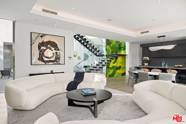 Dining room, Interior, Living room, Pendant Lights, Recessed Lighting, Wood Texture Flooring