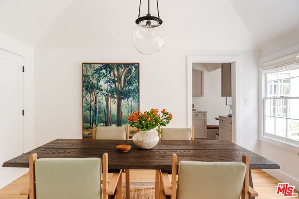 Dining room, Interior, Pendant Lights, Wood Texture Flooring
