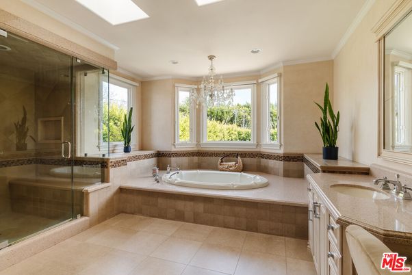 Bathroom, Chandelier, Glass Shower, Interior, Recessed Lighting