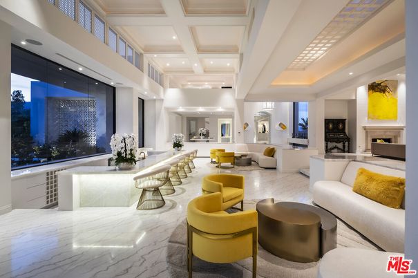 Fireplace, Interior, Living room, Marble, Recessed Lighting