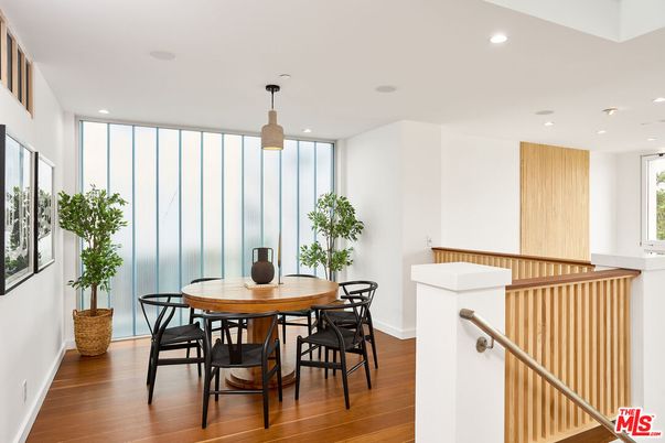 Dining room, Interior, Pendant Lights, Recessed Lighting, Wood Texture Flooring