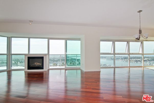 Empty room, Fireplace, Interior, Pendant Lights, Water, Wood Texture Flooring