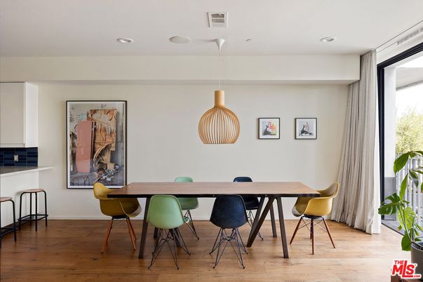 Dining room, Interior, Pendant Lights, Recessed Lighting, Wood Texture Flooring