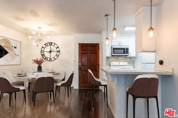Dining room, Interior, Kitchen, Pendant Lights, Wood Texture Flooring