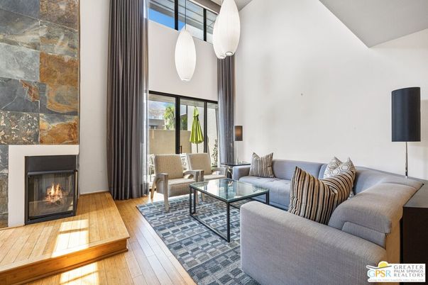 Fireplace, Interior, Living room, Pendant Lights, Wood Texture Flooring