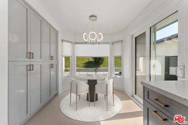 Dining room, Interior, Pendant Lights, Wood Texture Flooring