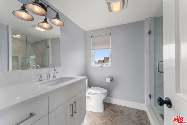 Bathroom, Glass Shower, Interior, Wood Texture Flooring