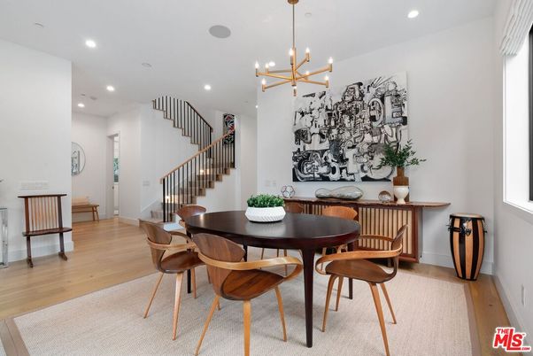 Dining room, Interior, Pendant Lights, Recessed Lighting, Wood Texture Flooring