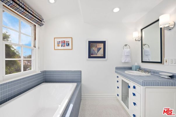 Bathroom, Dual Sink Vanities, Interior, Recessed Lighting, Tile Countertops