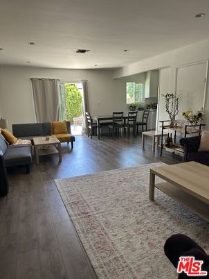 Dining room, Interior, Living room, Recessed Lighting, Wood Texture Flooring