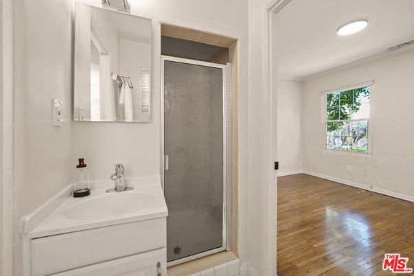 Bathroom, Interior, Recessed Lighting, Wood Texture Flooring