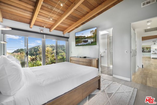 Bedroom, Interior, Recessed Lighting, Wooden Beams, Wooden Ceilings, Wood Texture Flooring