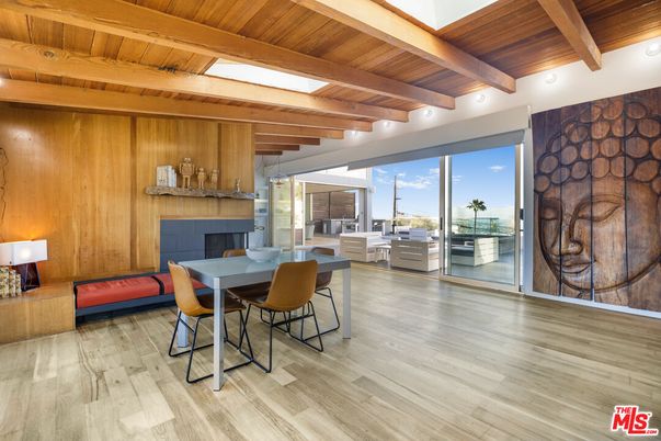 Dining room, Fireplace, Interior, Wooden Beams, Wooden Ceilings, Wood Texture Flooring, Wooden Walls