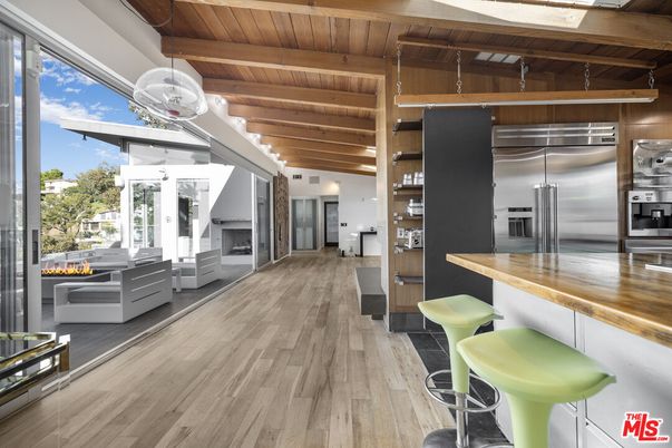 Interior, Kitchen, Pendant Lights, Stainless Steel Appliances, Wooden Beams, Wooden Ceilings, Wood Texture Flooring