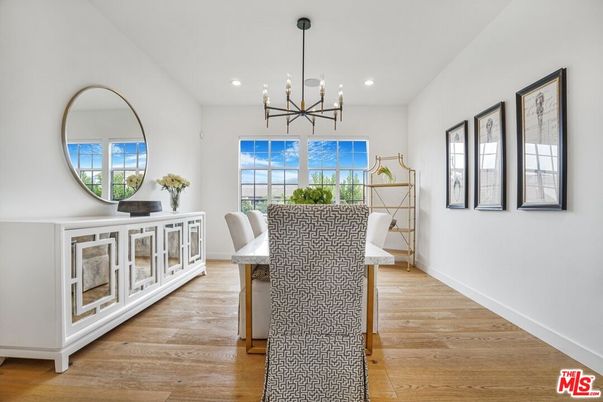 Dining room, Interior, Pendant Lights, Recessed Lighting, Wood Texture Flooring