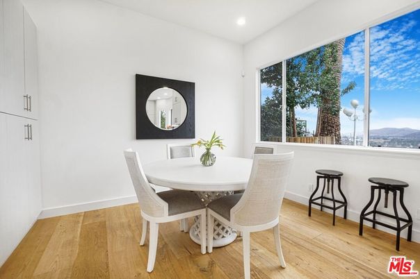 Dining room, Interior, Recessed Lighting, Wood Texture Flooring