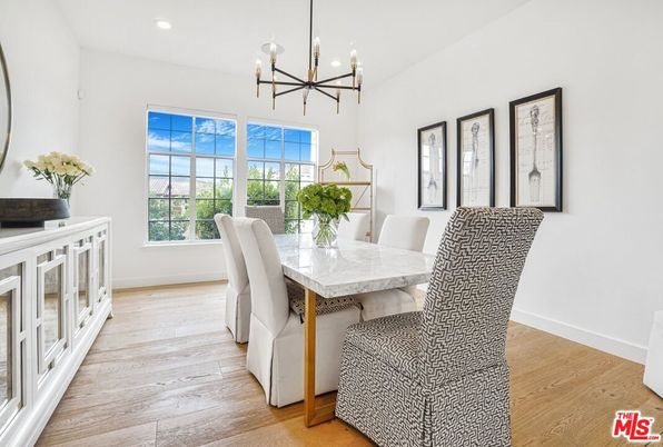 Dining room, Interior, Pendant Lights, Recessed Lighting, Wood Texture Flooring