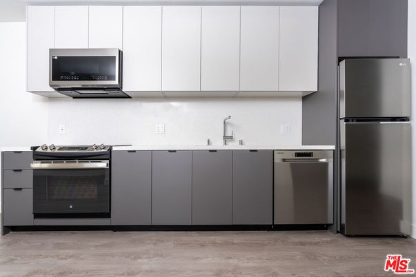 Interior, Kitchen, Stainless Steel Appliances, Wood Texture Flooring
