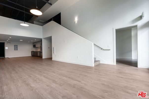 Empty room, Interior, Pendant Lights, Recessed Lighting, Wood Texture Flooring