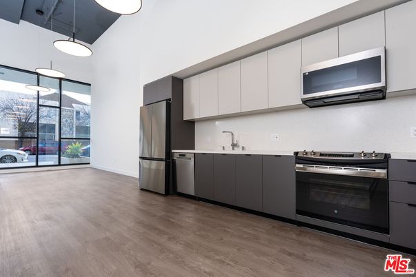 Interior, Kitchen, Pendant Lights, Stainless Steel Appliances, Wood Texture Flooring