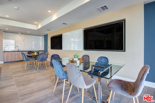 Dining room, Interior, Marble Walls, Recessed Lighting, Wood Texture Flooring