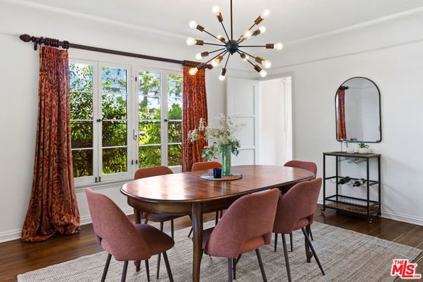 Dining room, Interior, Pendant Lights, Wood Texture Flooring