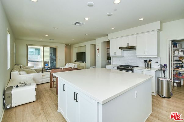 Interior, Kitchen, Living room, Recessed Lighting, Stainless Steel Appliances, Wood Texture Flooring