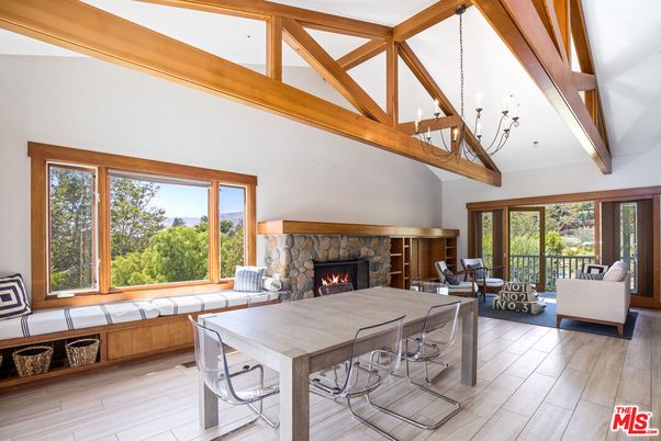 Fireplace, Interior, Living room, Pendant Lights, Wooden Beams, Wood Texture Flooring