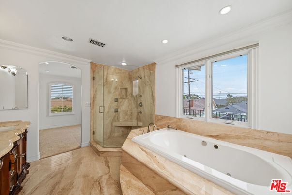 Bathroom, Glass Shower, Interior, Recessed Lighting, Wood Texture Flooring