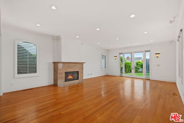 Empty room, Fireplace, Interior, Recessed Lighting, Wood Texture Flooring