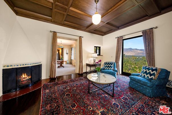 Fireplace, Interior, Living room, Pendant Lights, Wooden Beams, Wooden Ceilings, Wood Texture Flooring