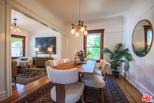Dining room, Interior, Pendant Lights, Wood Texture Flooring