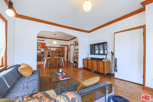 Dining room, Interior, Living room, Pendant Lights, Wood Texture Flooring
