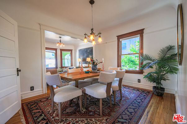 Dining room, Interior, Pendant Lights, Wood Texture Flooring