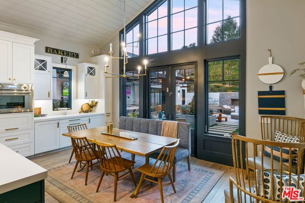 Dining room, Interior, Kitchen, Pendant Lights, Wood Texture Flooring
