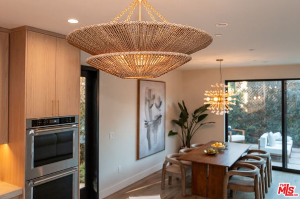 Chandelier, Dining room, Interior, Kitchen, Pendant Lights, Recessed Lighting, Wood Texture Flooring