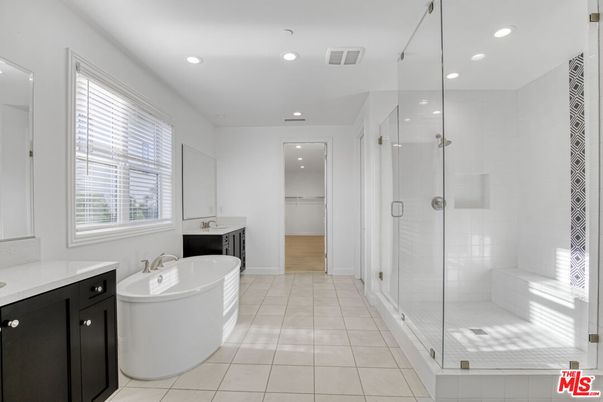 Bathroom, Free Standing Baths, Glass Shower, Interior, Recessed Lighting