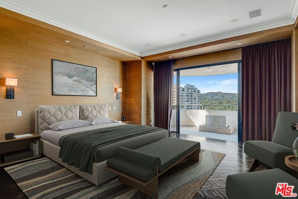 Bedroom, Interior, Recessed Lighting, Wood Texture Flooring, Wooden Walls