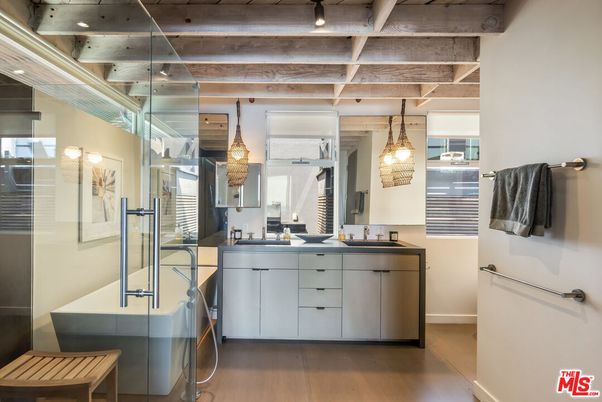 Bathroom, Interior, Pendant Lights, Wooden Beams, Wooden Ceilings, Wood Texture Flooring