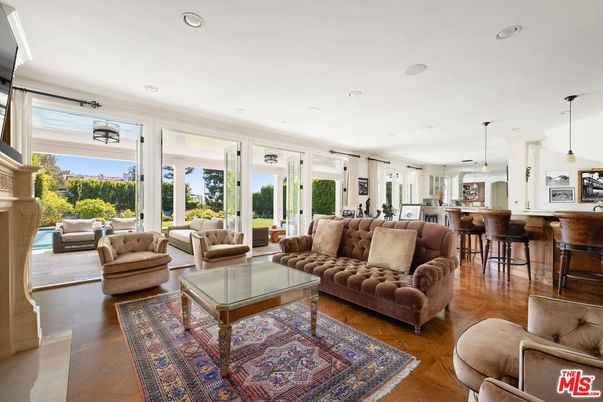 Fireplace, Interior, Kitchen, Living room, Pendant Lights, Recessed Lighting, Wood Texture Flooring