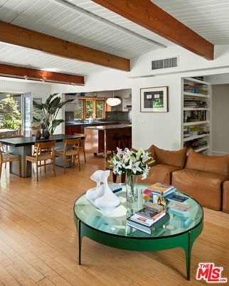 Dining room, Interior, Living room, Pendant Lights, Wooden Beams, Wood Texture Flooring