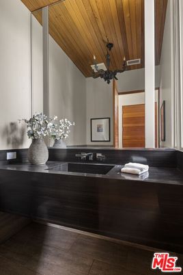 Bathroom, Chandelier, Interior, Wooden Ceilings, Wood Texture Flooring