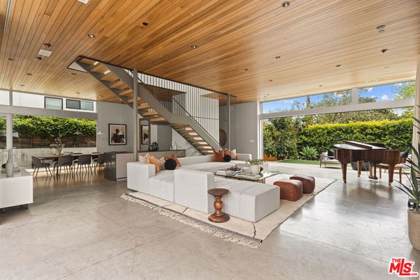 Dining room, Interior, Living room, Piano, Recessed Lighting, Wooden Ceilings
