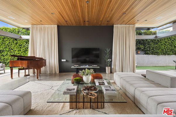 Interior, Living room, Piano, Recessed Lighting, Wooden Ceilings, Wood Texture Flooring